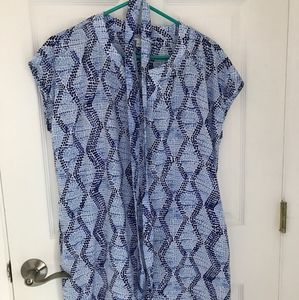 Blue print short sleeve dress with tie belt